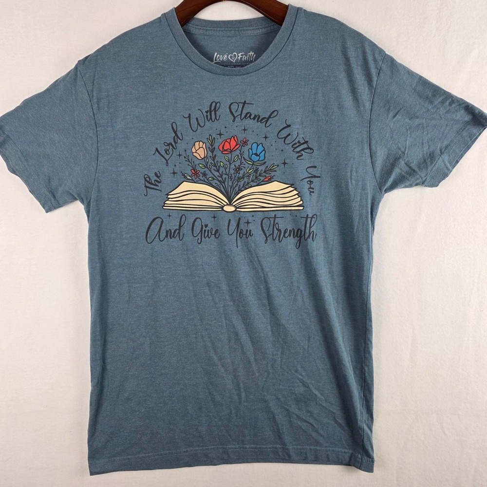 Love In Faith Large Heather Blue The Lord Will Stand With You Graphic T-Shirt